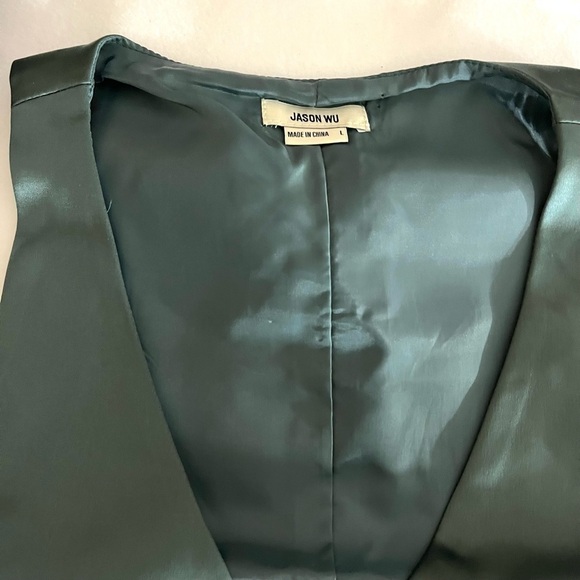 NWT Jason Wu Sage Green Satin 4 Button Cropped Sexy Plunge Fitted Vest Size L - Picture 10 of 15